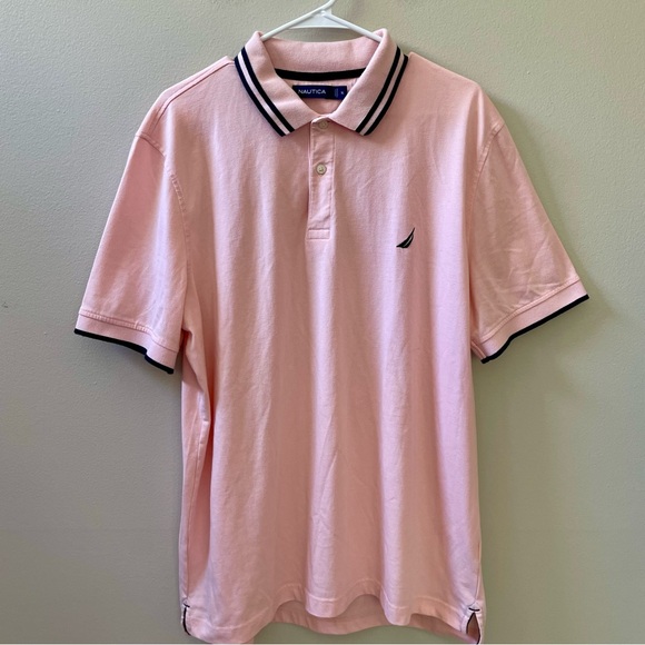 Nautica Other - Nautica Men's Light Pink/Peach Golf Polo Shirt with Navy Blue Trim Sz XL
